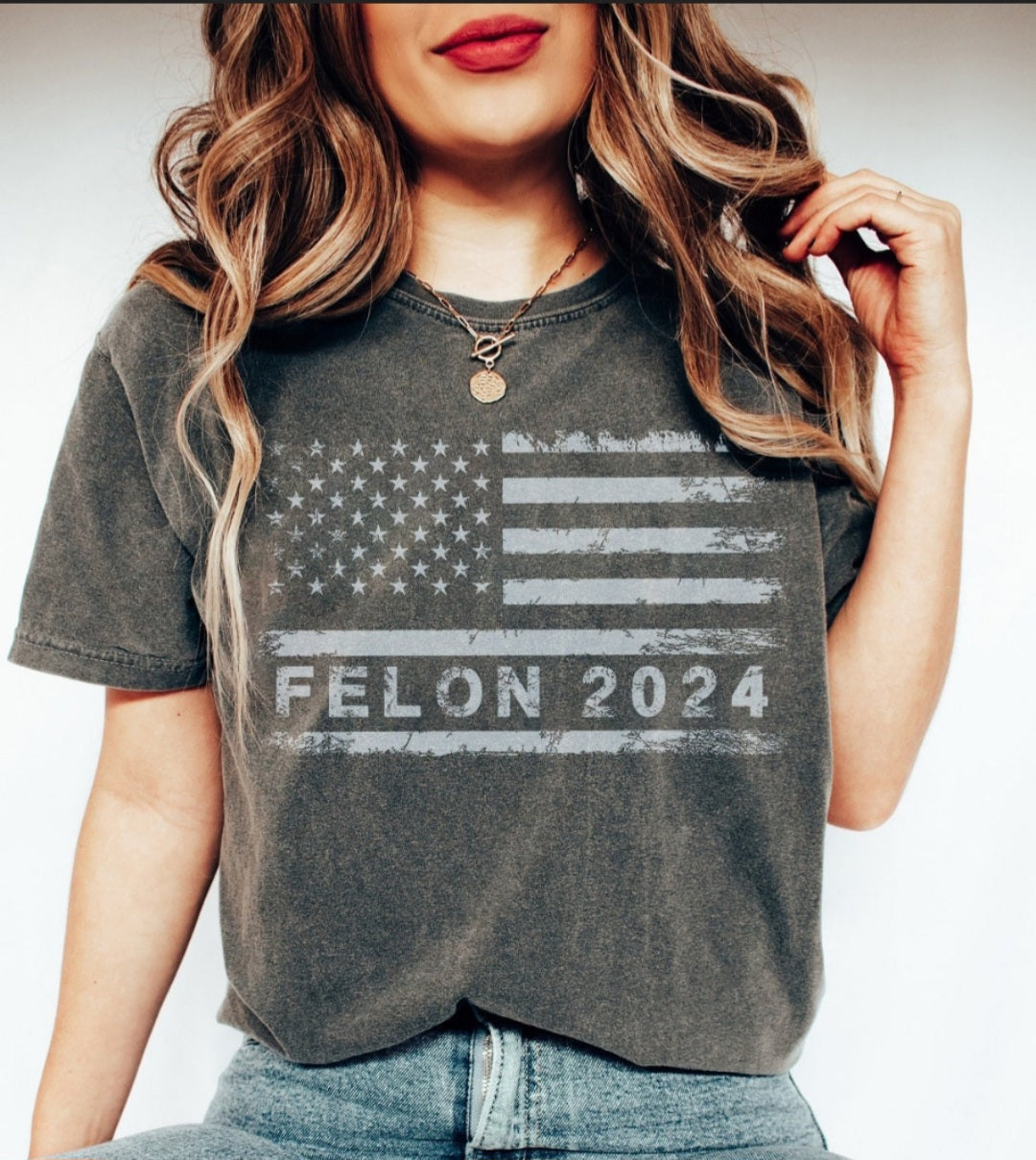 Felon 2024 Distressed Flag Tee