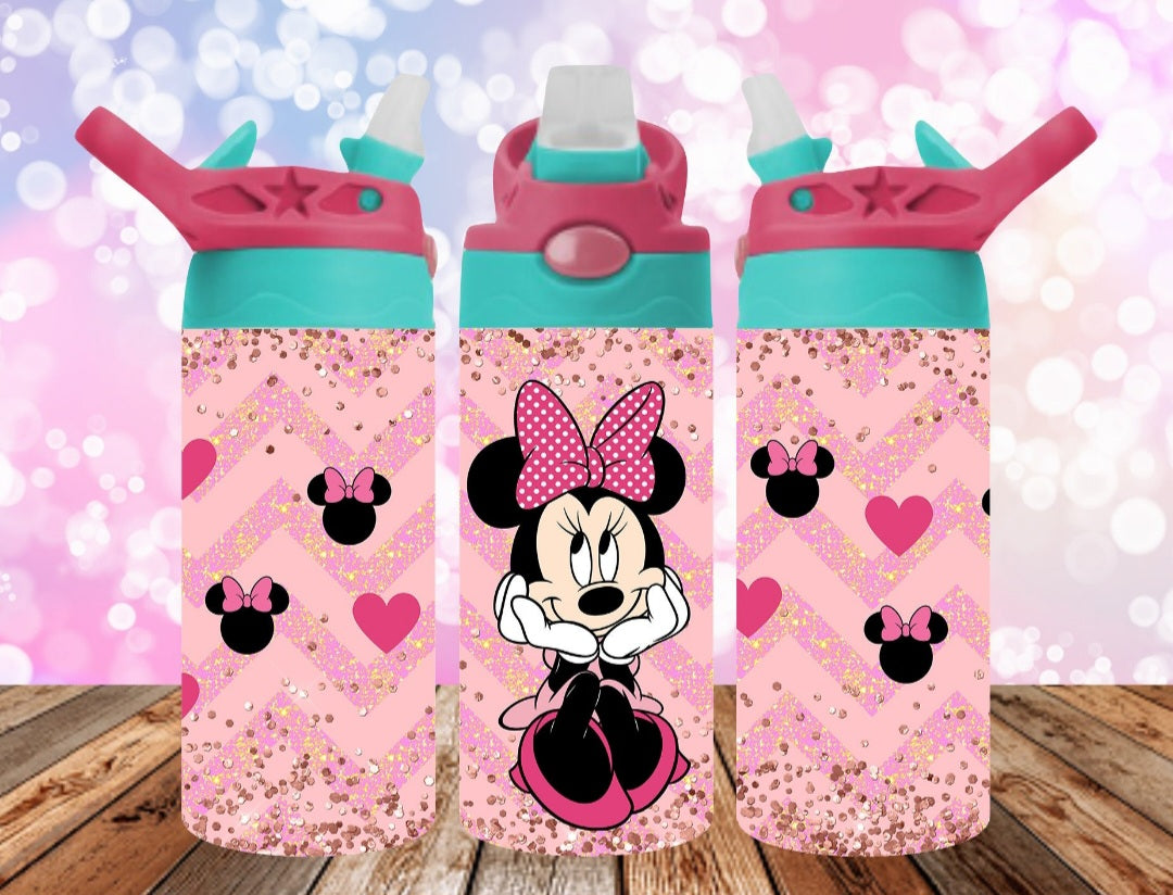 Mini Mouse faux glitter flip top tumbler